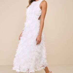 Lulus Uniquely Delightful White Textured Patchwork Backless Midi Dress - Size L